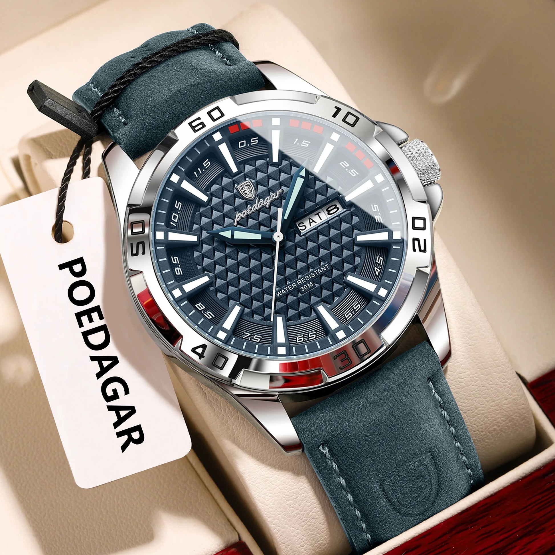 POEDAGAR Original Men Watch Luxury Waterproof Luminous Date Week Watch For Man Quartz Leather Fashion Men's Watches Reloj Hombre Beauty World Shop
