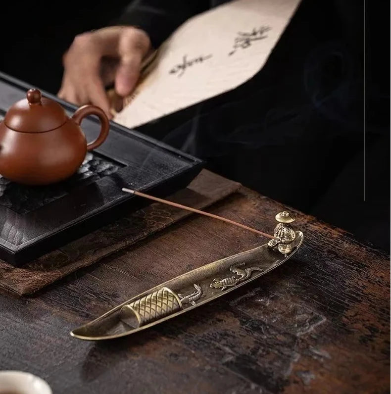 Creative Incense Holder Aromatherapy Ornament Incense Holder Boat Old Men Fishing Japanese Style Incense Stick Burner Home Decor Beauty World Shop