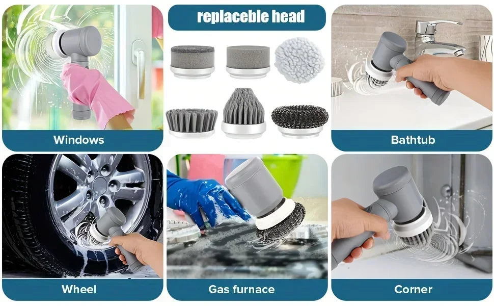 Electric Spin Scrubber, Bathroom Cordless Cleaning Brush Power Scrubber with 5 Replaceable Brush Heads, Electric Cleaning Brush Beauty World Shop