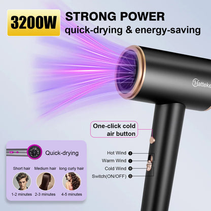 Salon 3200W Hair Dryer,Professional Ionic Hair Blow Dryer,High-speed Hair Dryer,Heat Protection Hairdryer,Hair Styling Hairdryer