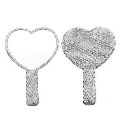Travel Diamond Makeup Mirror Love Heart Bling Cosmetic Beauty Tools Handheld Vanity Portable Make Up Mirror for Girls Gifts Beauty World Shop