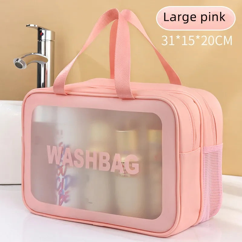 Dry-wet separation double transparent PU makeup bag portable washing bag cosmetic storage bag travel fitness swimming essentials Beauty World Shop
