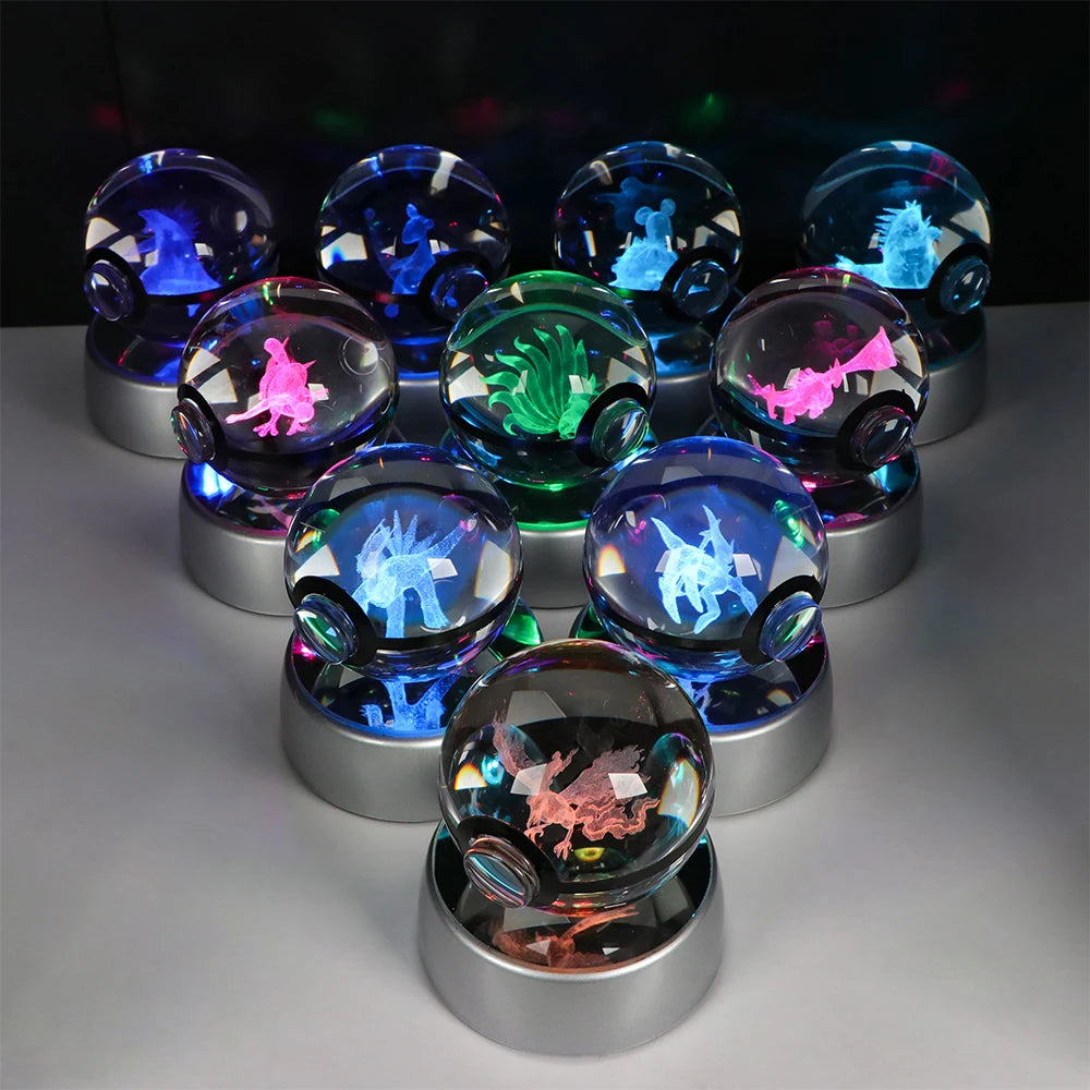 Pokemon Crystal Ball Pikachu Gengar Eevee Mewtwo Lacario Anime Game Pokeball Led Night Light Base Kids Birthday Gift Home Decor Beauty World Shop