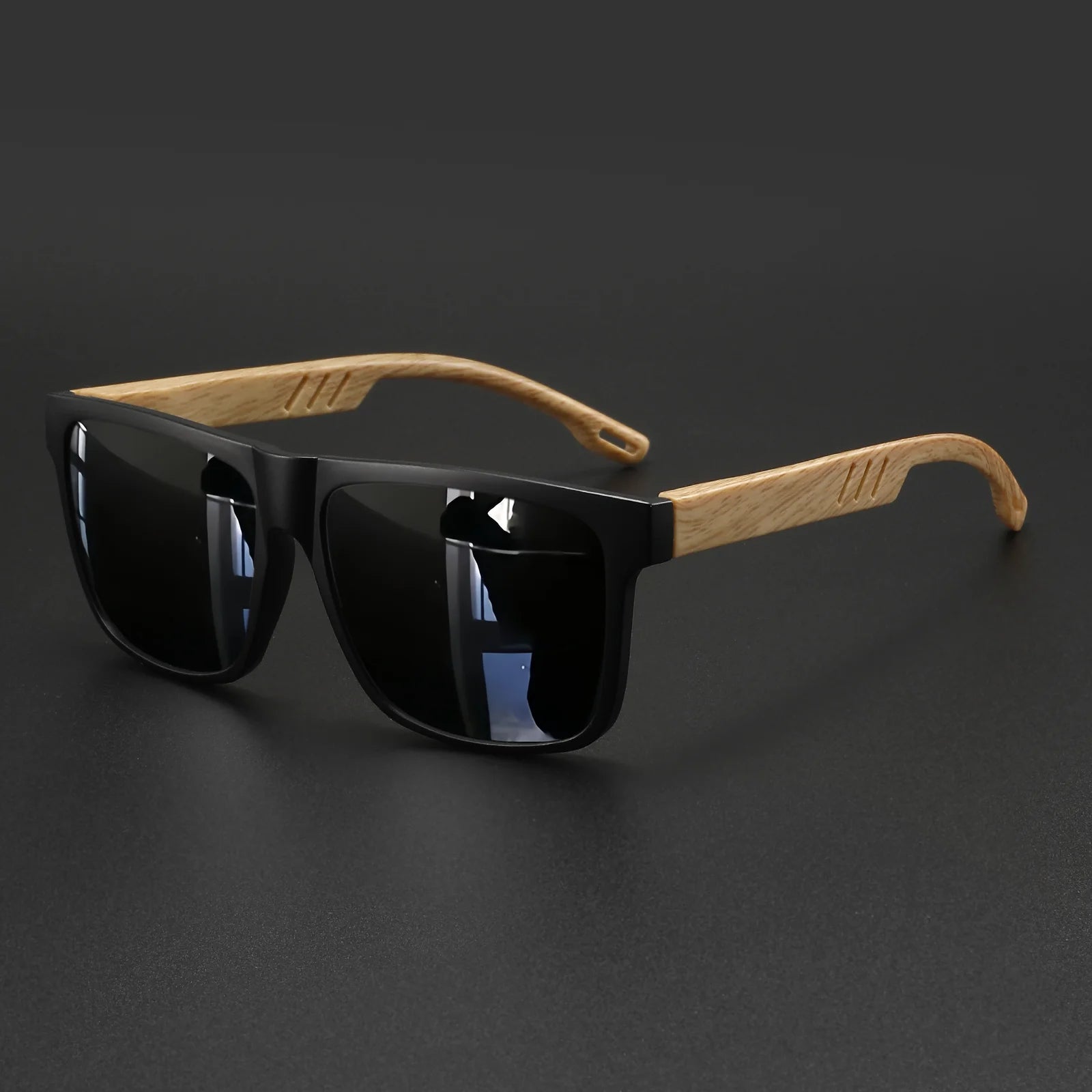 New Fashion Square Sunglasses - Wood Grain Spring Hinge, UV400 Unisex for Driving, Hiking & Travel Beauty World Shop