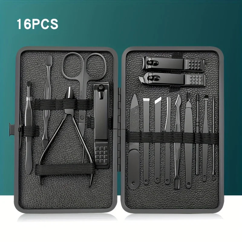 7/10/12/18/20/24PCS Set Professional Manicure Set Kits Stainless Steel Fingernail Toenail Clippers Set with Leather Portable Beauty Fashion