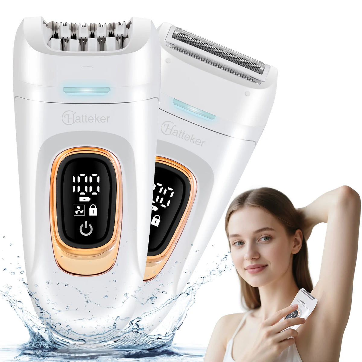 Hatteker 2-in-1 Epilator Hair Remover Leg Body Portable Lady Shaver Hair Removal Tool Underarms Facial Clipper for Women IPX7 Beauty World Shop
