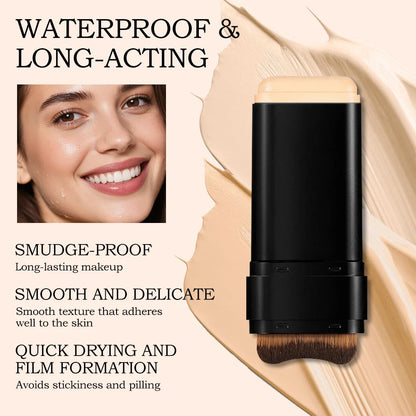 Dual-Head Foundation Stick | Built-in Brush, One-Step Application & Touch-Up, Lightweight & Long-Lasting, No Cakey Beauty World Shop