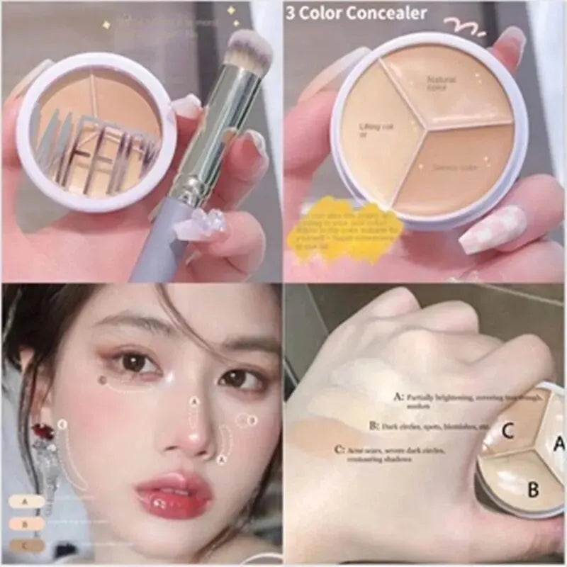 3-Color Concealer Palette Professionally Covers Dark Circles Around Eyes and Face Beauty World Shop