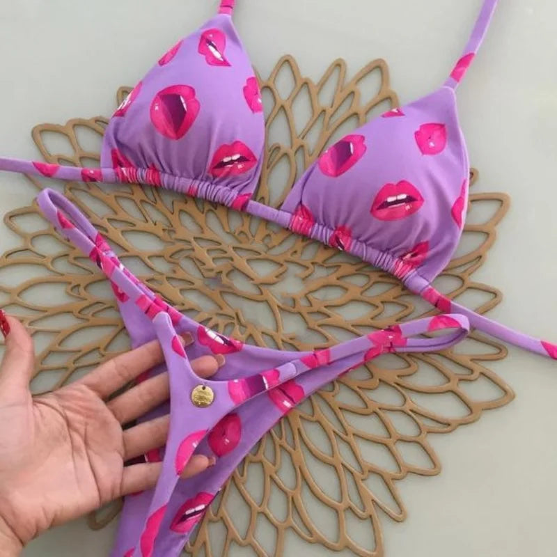 2024 Women's Bikini Swimsuit Women's Split Solid Color Lace-up Sexy Swimsuit 2-piece Set Beauty World Shop