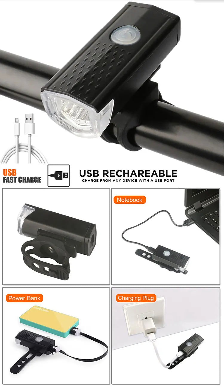 Bicycle Front Rear Light Set LED Rechargeable MTB Bike Head Light Cycling Red Warning Tail Light Accessories for Night Riding Beauty World Shop