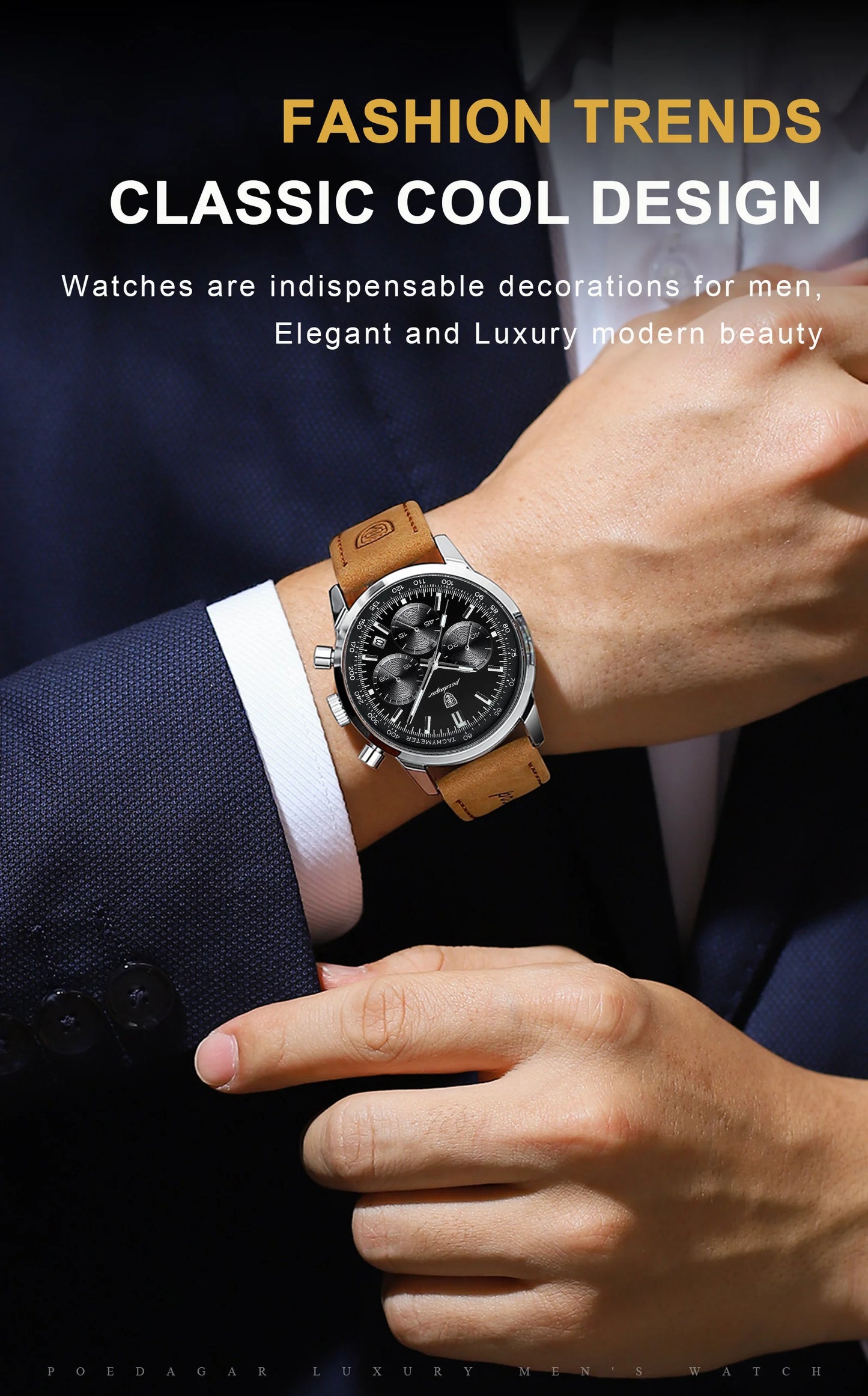 POEDAGAR Top Brand Men's Quartz Watch Waterproof Luminous Chronograph Military Man Watch Luxury Fashion Leather Watches For Men Beauty World Shop