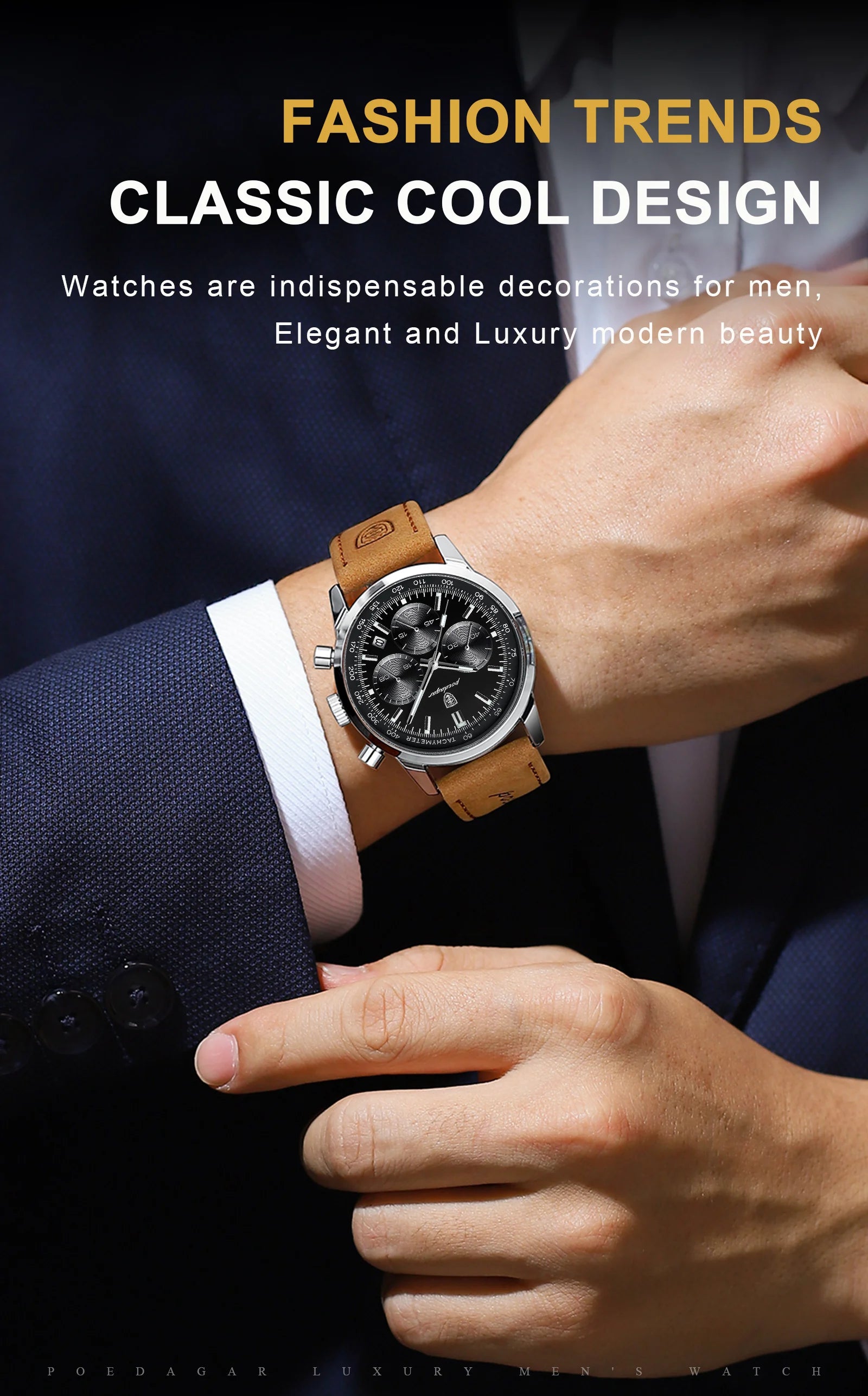 POEDAGAR Top Brand Men's Quartz Watch Waterproof Luminous Chronograph Military Man Watch Luxury Fashion Leather Watches For Men Beauty World Shop