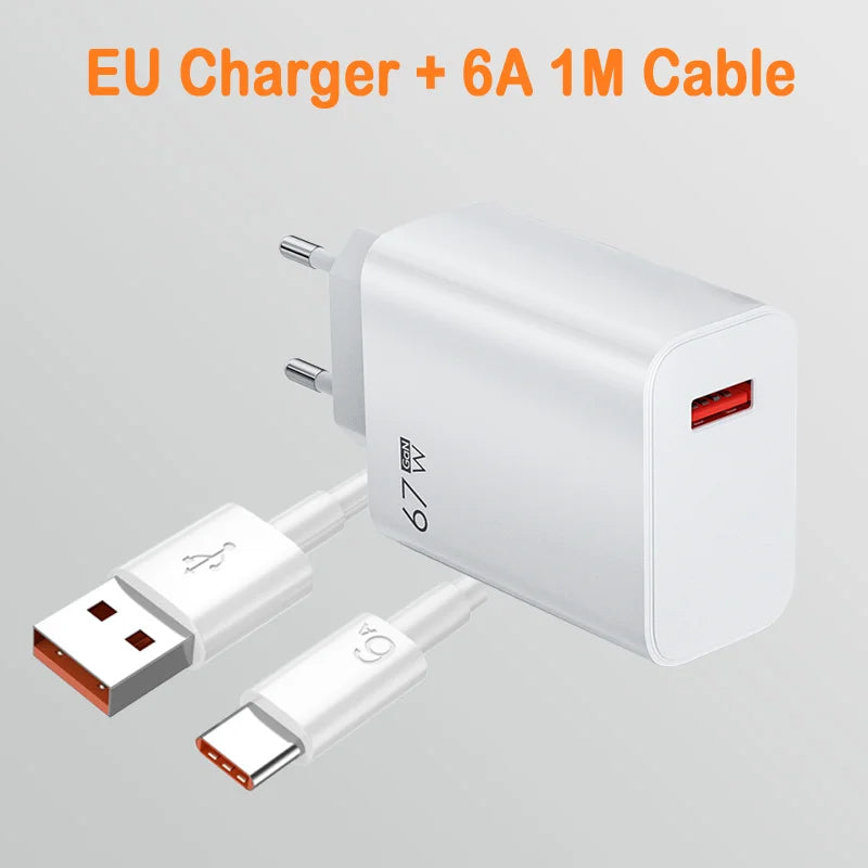 GaN USB Fast Charger Quick Charge 3.0 for Xiaomi 14 13 12 11 10 Ultra Redmi Note 12T 13 Pro Turbo 6A USB Type C Charging Cable Beauty World Shop