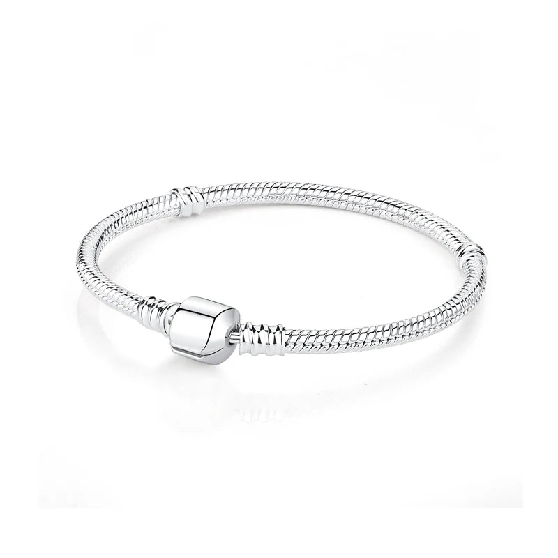 Original 925 Sterling Silver Bracelets Bangles Love Heart Clip Charms Beads Snake Chains For Women Rose Gold DIY Luxury Jewelry Beauty World Shop