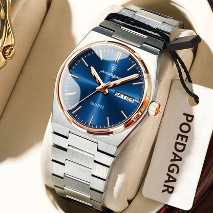 POEDAGAR Elegant Woman's Watch Date Week Waterproof Luminous Ladies Clock Quartz Stainless Steel Fashion Watches For Women Reloj Beauty World Shop