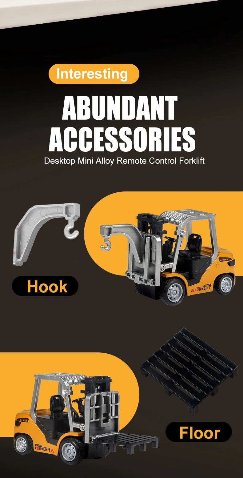 ZWN 1:64 RC Model Car 2.4G Remote Control Excavator Dump Truck Forklift Alloy Plastic Simulation Construction Vehicle Kids Toy Beauty World Shop
