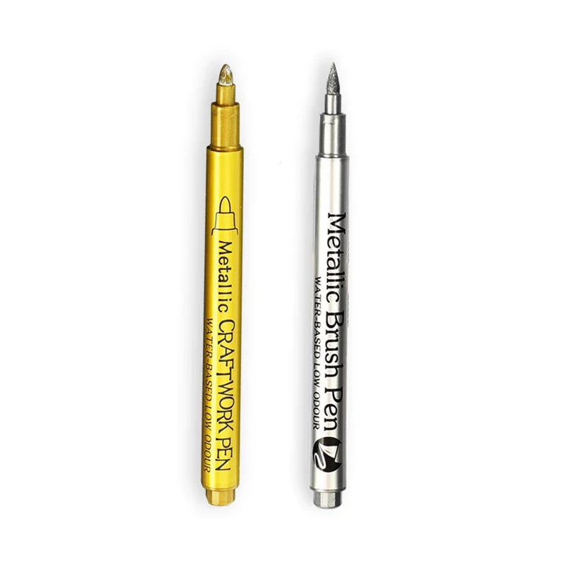 2/1Pc Brush Metallic Marker Pens Gold Silver Color Permanent Art Marker For Manga Crafts Scrapbooking School Stationery Supplies Beauty World Shop