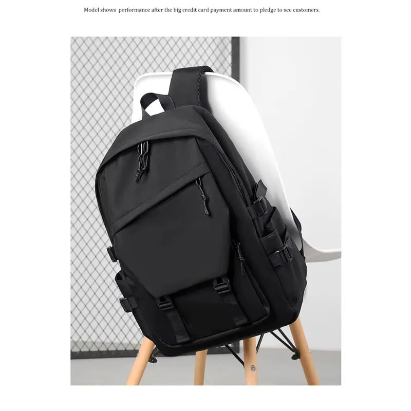 One 15 Inch Polyester Waterproof Solid Color Simple Men's Backpack Fashion Couple Student Computer Backpack Beauty World Shop