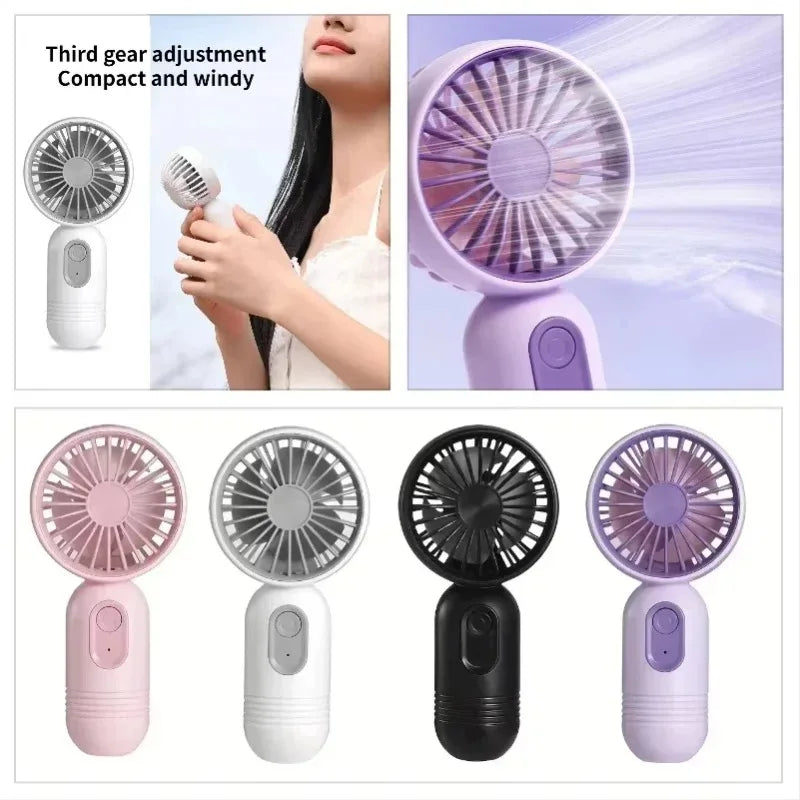 Mini Handheld Fan 3-Speed Strong Wind USB Rechargeable Long Lasting Portable Desk Fan For Students Office Outdoor Travel Camping Beauty World Shop