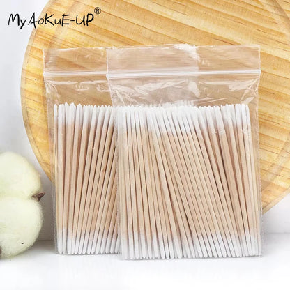 100/300 Pcs Disposable Ultra-small Cotton Swab Brush Lint Free Micro Wood Makeup Brushes Eyelash Extension Glue Removing Tools Beauty World Shop