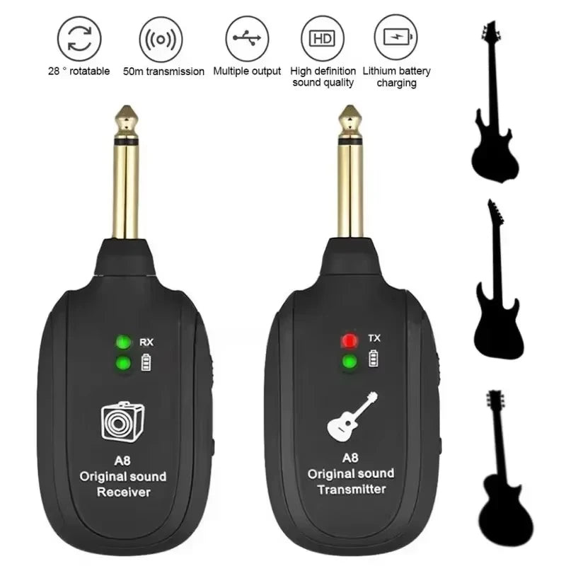 A8 Guitar Wireless System - Built-in Rechargeable Transmitter & Receiver for Electric Guitar/Bass Beauty World Shop