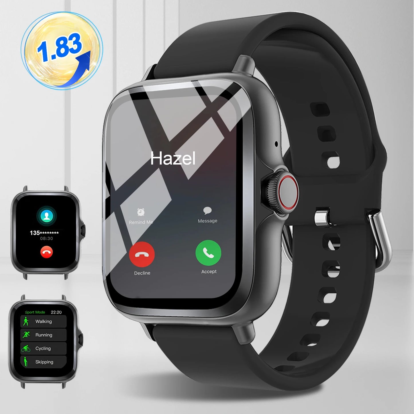 Smart watch with full touch screen, call, message reminder, music control and other functions, compatible with iPhone/android mo Beauty World Shop