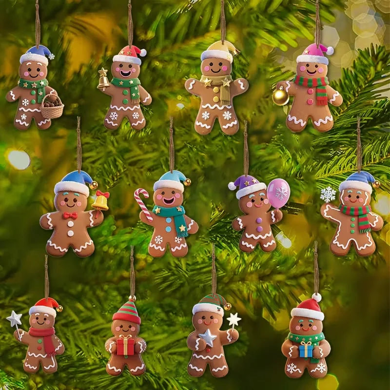 12/24pcs Christmas Gingerbread Man Ornaments Xmas Tree Wooden Hanging Pendants 2026 New Year Party Home Decoration Kids DIY GIft Beauty World Shop