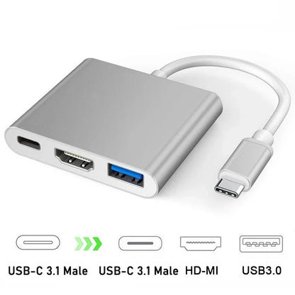 USB-C To HDMI-compatible 3 in 1 Cable Converter for Samsung Huawei iPad Mac NS USB 3.1 Type C To HD 4K USB 3.0 Adapter Cable Beauty World Shop