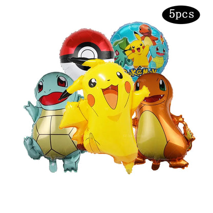 1set Cartoon Pokemon Pikachu Theme Foil Balloons Set Red Black Latex Balloon Kids Birthday Baby Shower Party Decora Supplies Beauty World Shop