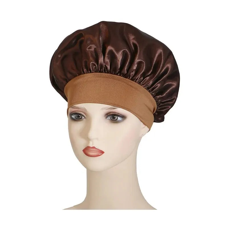 Wide-brimmed High Elastic Hair Band Female Pile Cap Autumn Lunar November Beauty Hair Care Hat Satin Nightcap Beauty Fashion