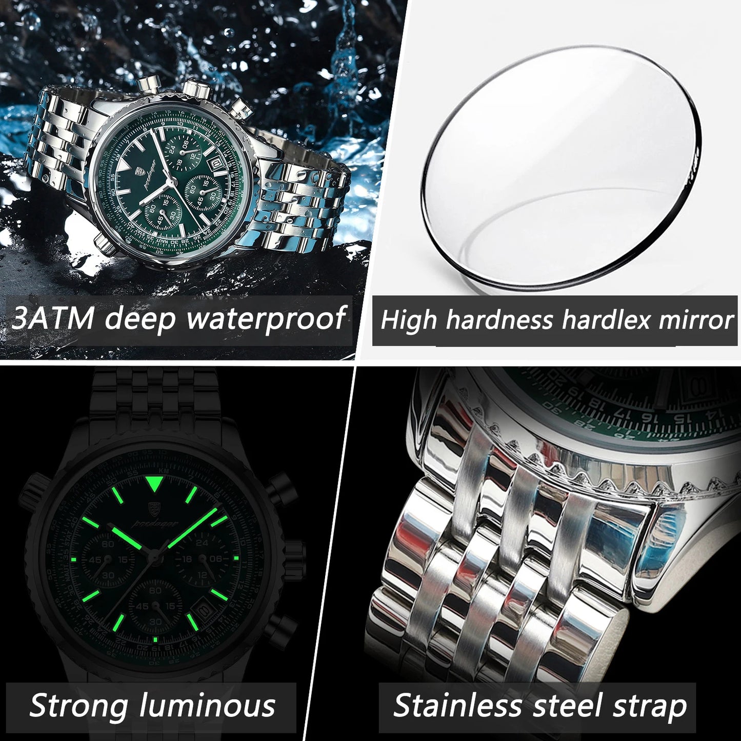 POEDAGAR Luxury Watches For Men Date Chronograph Stainless Steel Man Watch Waterproof Luminous Sport Military Men's Quartz Watch Beauty World Shop