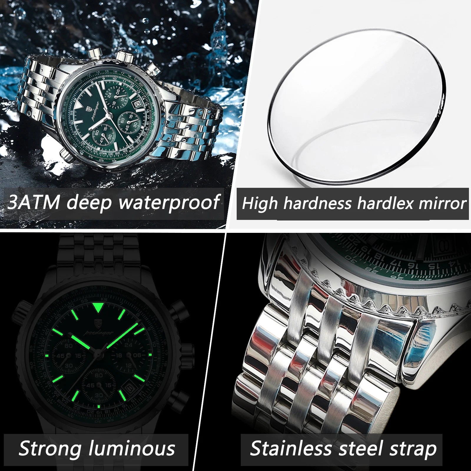 POEDAGAR Luxury Watches For Men Date Chronograph Stainless Steel Man Watch Waterproof Luminous Sport Military Men's Quartz Watch Beauty World Shop