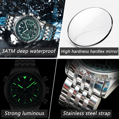 POEDAGAR Luxury Watches For Men Date Chronograph Stainless Steel Man Watch Waterproof Luminous Sport Military Men's Quartz Watch Beauty World Shop