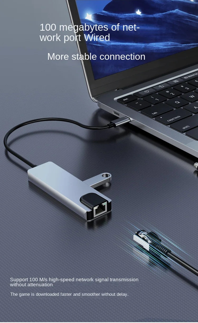 Usb 5 In 1 Type-C 3 1 To 4k HdTV Hub Adapter With Sd Tf 100M Rj45 Car d Reader Pd Fast Charge For Macbook Notebook Computer Beauty World Shop