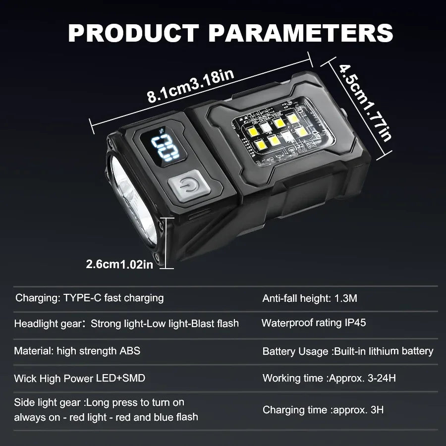 MINI USB Rechargeable LED Flashlight Portable Tail magnet flashlight Super Bright Camping Lantern Side COB emergency light Beauty World Shop