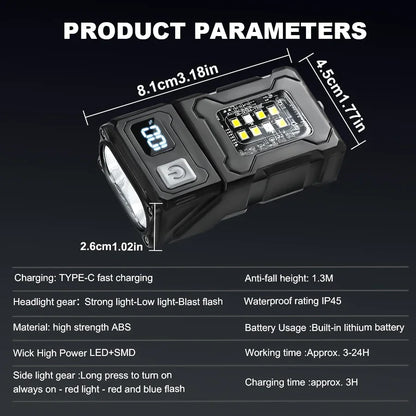 MINI USB Rechargeable LED Flashlight Portable Tail magnet flashlight Super Bright Camping Lantern Side COB emergency light Beauty World Shop