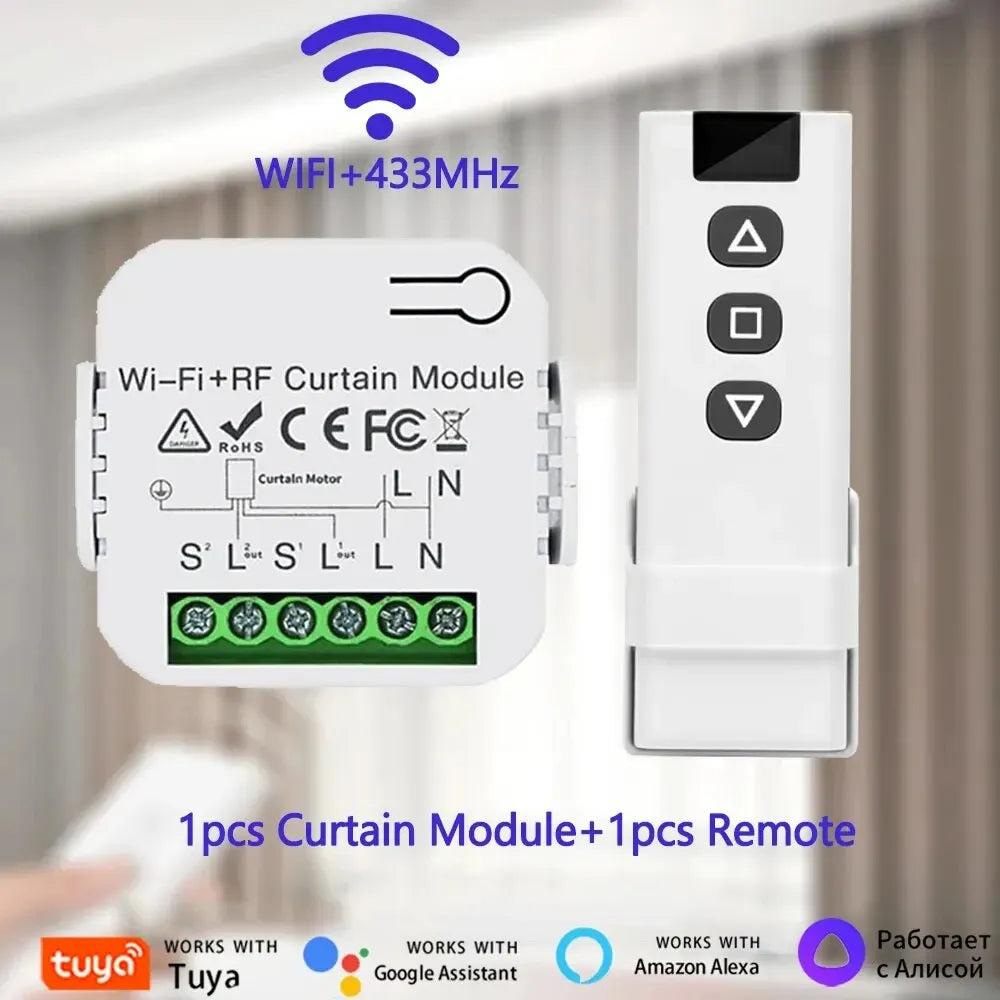 Tuya Wifi Smart Curtain Switch Controllers Blind Rolling Shutter RF 433MHz Smart Life APP Remote Voice Control Alexa Google Home Beauty World Shop