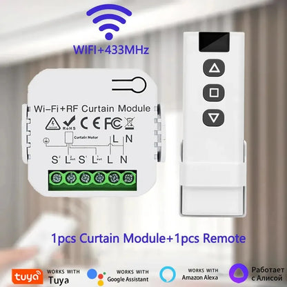 Tuya Wifi Smart Curtain Switch Controllers Blind Rolling Shutter RF 433MHz Smart Life APP Remote Voice Control Alexa Google Home Beauty World Shop