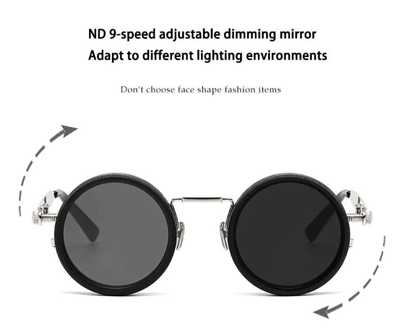 SHAUNA Retro Metal Round Punk ND9-level Adjustable Dimming Sunglasses Women Polarized UV400 Fashion Men Outdoor Sun Glasses Beauty World Shop