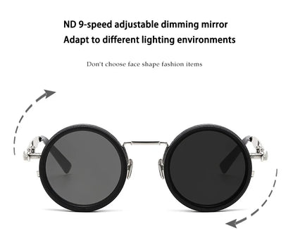 SHAUNA Retro Metal Round Punk ND9-level Adjustable Dimming Sunglasses Women Polarized UV400 Fashion Men Outdoor Sun Glasses Beauty World Shop
