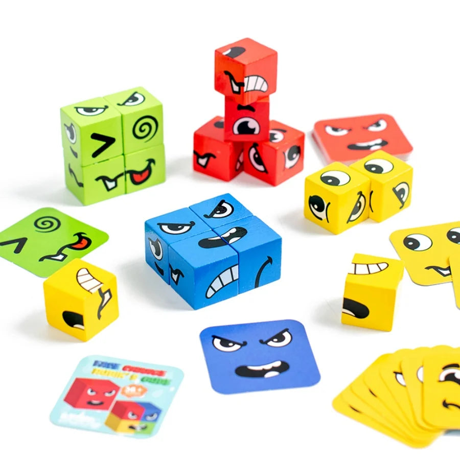 Kids Emotions Expression Game Wooden Cube Face Changing Board Cartoon Puzzle Toy Montessori Thinking Challenge Games Beauty Fashion