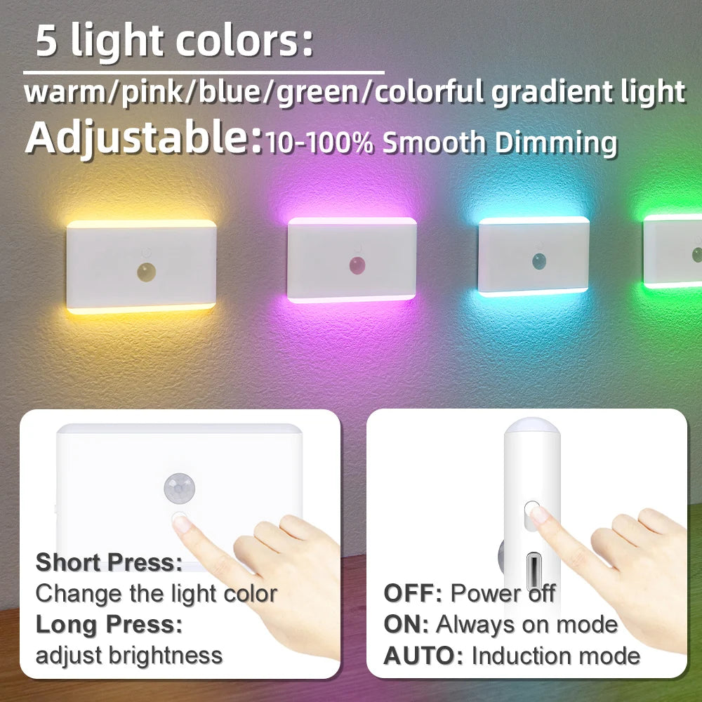 LED Night Light, USB Charging, Smart Motion Sensor, Color-Changing Ambient Lighting, Ideal for Living Room and Hallways Beauty World Shop