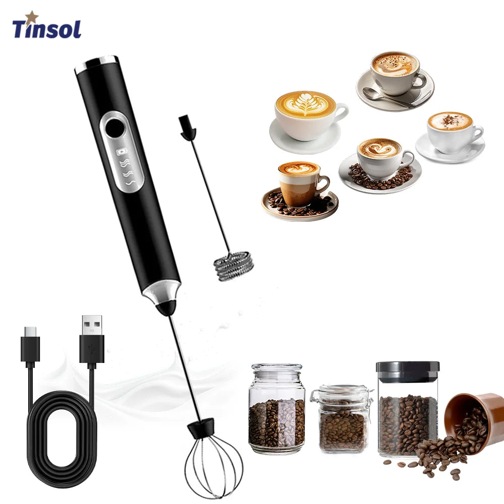 TINSOL  Electric Milk Frother Mini Handheld Wireless Powerful USB Rechargeable Convenience Coffee Milk Whipping Kitchen Whisks Beauty World Shop