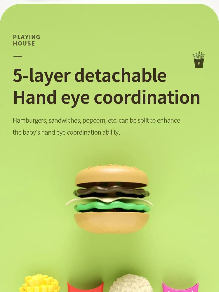 9 PCS Set Detachable Plastic Snack Hamburger Pretend Toy Kids Kitchen Play House Food Toy Beauty World Shop