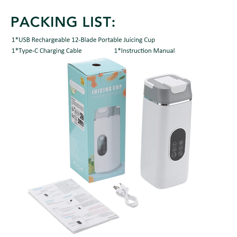 6 Blades Electric Juicer Cup with 2 Cups For Travel Portable Juicer Mixer Usb Charge Fresh Fruit Juice Personal Blender Smoothie Beauty World Shop