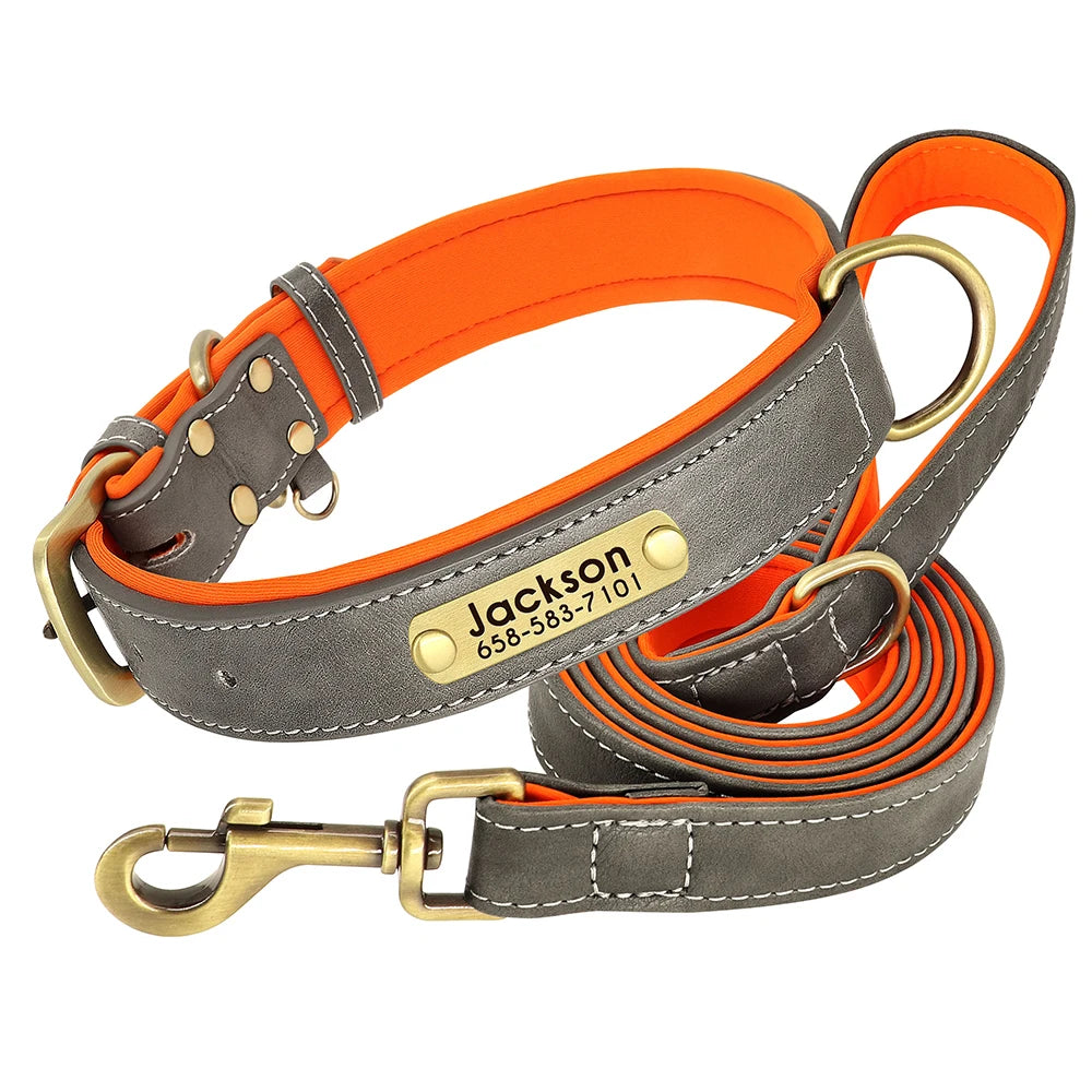 Customized Leather Dog Collar Leash Set Soft Padded Leather Collar For Small Medium Large Dogs With Free Engraved Nameplate Beauty World Shop