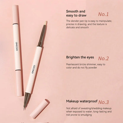 GECOMO 3D star eye double head silkworm pen, keep makeup lasting, waterproof and not easy to stain, brighten Beauty Trend Shop