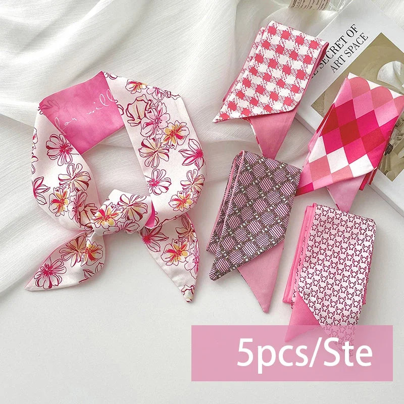 5pcs/set Series Silk Satin Scarf Women Cloth Hair Bands Headdress Accessories Lady Scarves Ribbon Neck Ties for Bag Handle Beauty World Shop