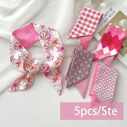 5pcs/set Series Silk Satin Scarf Women Cloth Hair Bands Headdress Accessories Lady Scarves Ribbon Neck Ties for Bag Handle Beauty World Shop