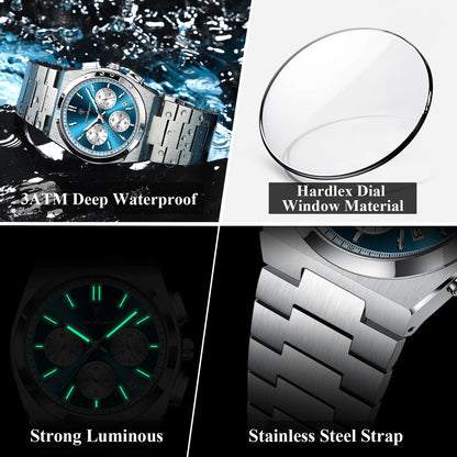 POEDAGAR Fashion Man Watches Chronograph Date Stainless Steel Casual Men Wristwatch Waterproof Luminous Men's Quartz Watch Reloj Beauty World Shop